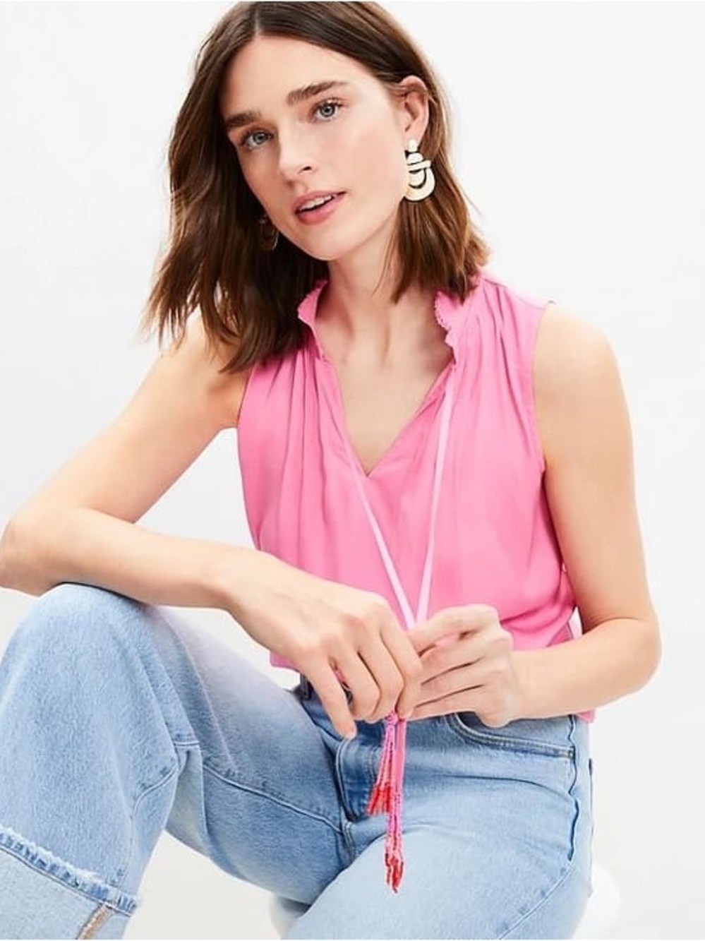 LOFT Pink Satin Shell Beaded Tassel Large